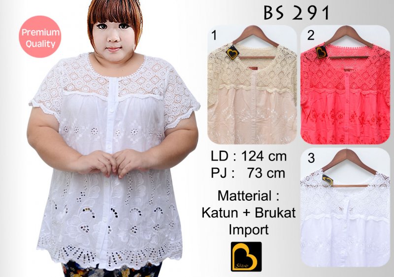 jual big size kemeja fashion wanita jumbo gbsbs291 katun mix brokat jual baju big size