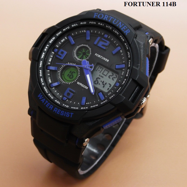 jual jam tangan fortuner water resistant original dual time 114a blue bos jam dan batik grosir jual jam tangan fortuner water resistant original dual time 114a blue bos jam dan batik grosir