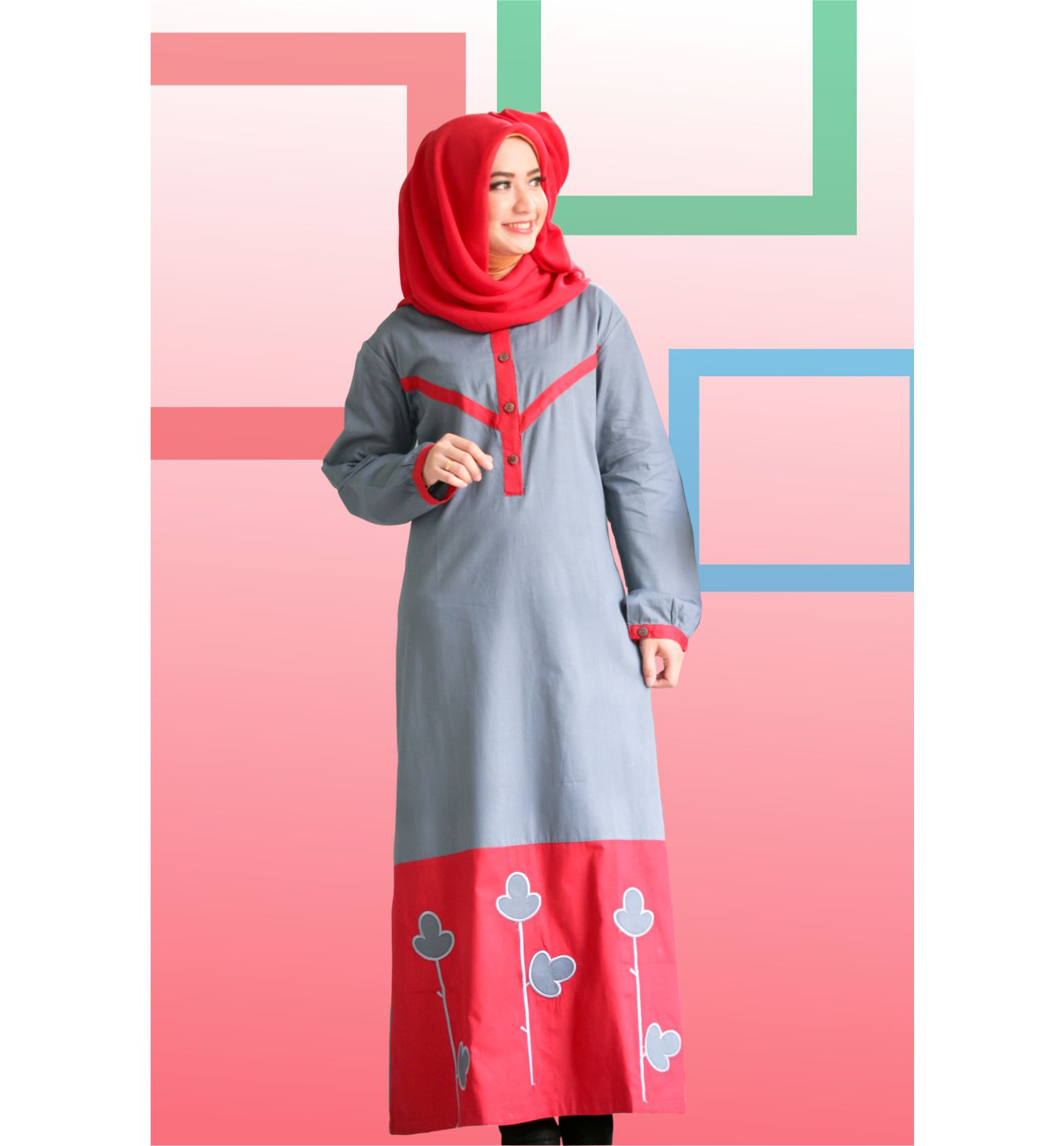 Baju Gamis Size Xl Jual Baju Gamis Katun Twill Murah Nibras NB 41 Abu Tua Merah Size