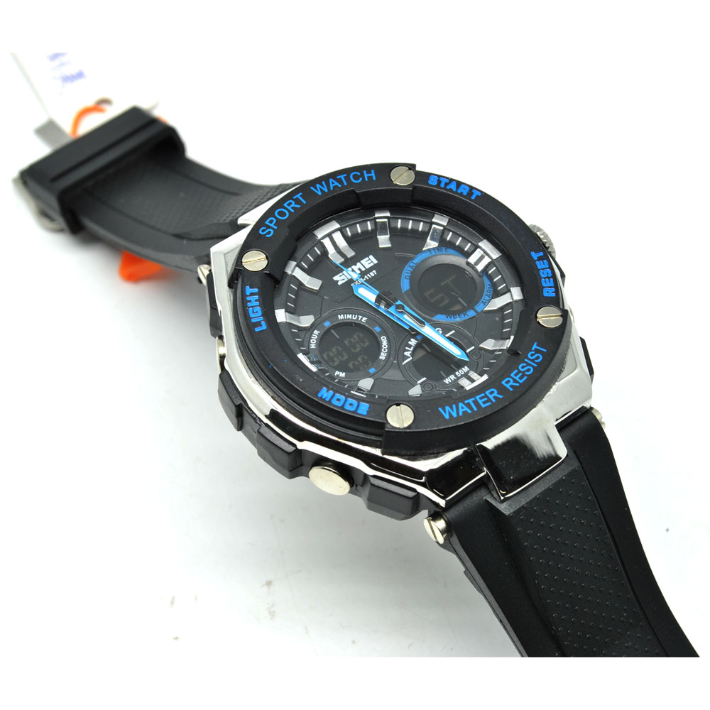 Jual Jam Tangan SKMEI Men Sport LED Watch Water Resistant 50m - Black Blue - Basis