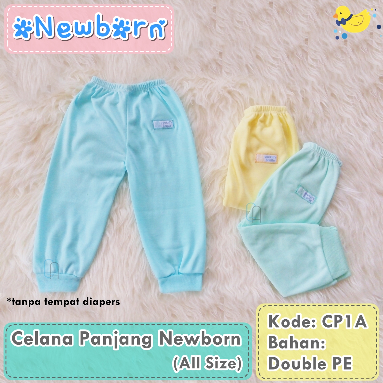 Set 3Pcs Celana Panjang Bayi Warna Polos (tanpa tempat diapers)