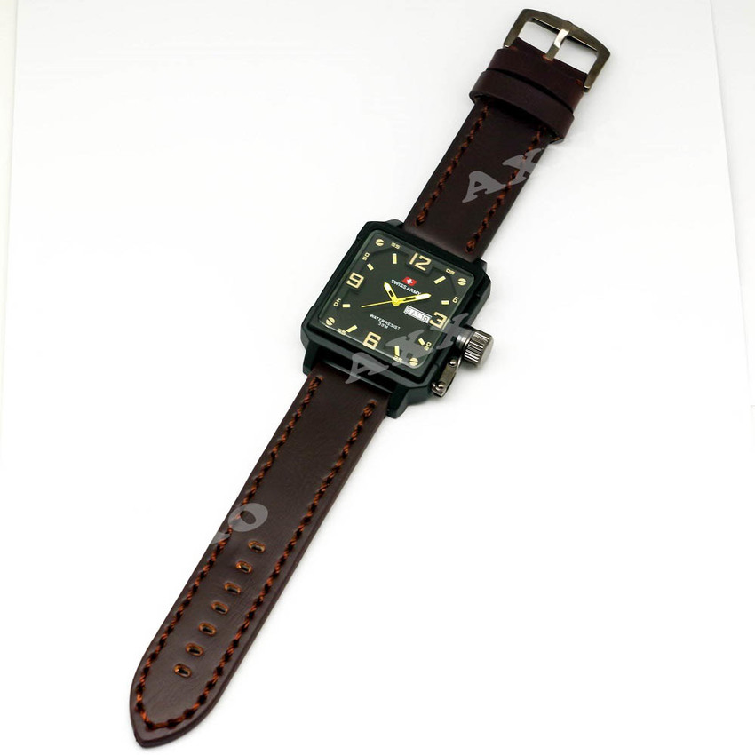 Swiss Army Segi Jam Tangan Pria Kulit Coklat Tua SA 0050 .