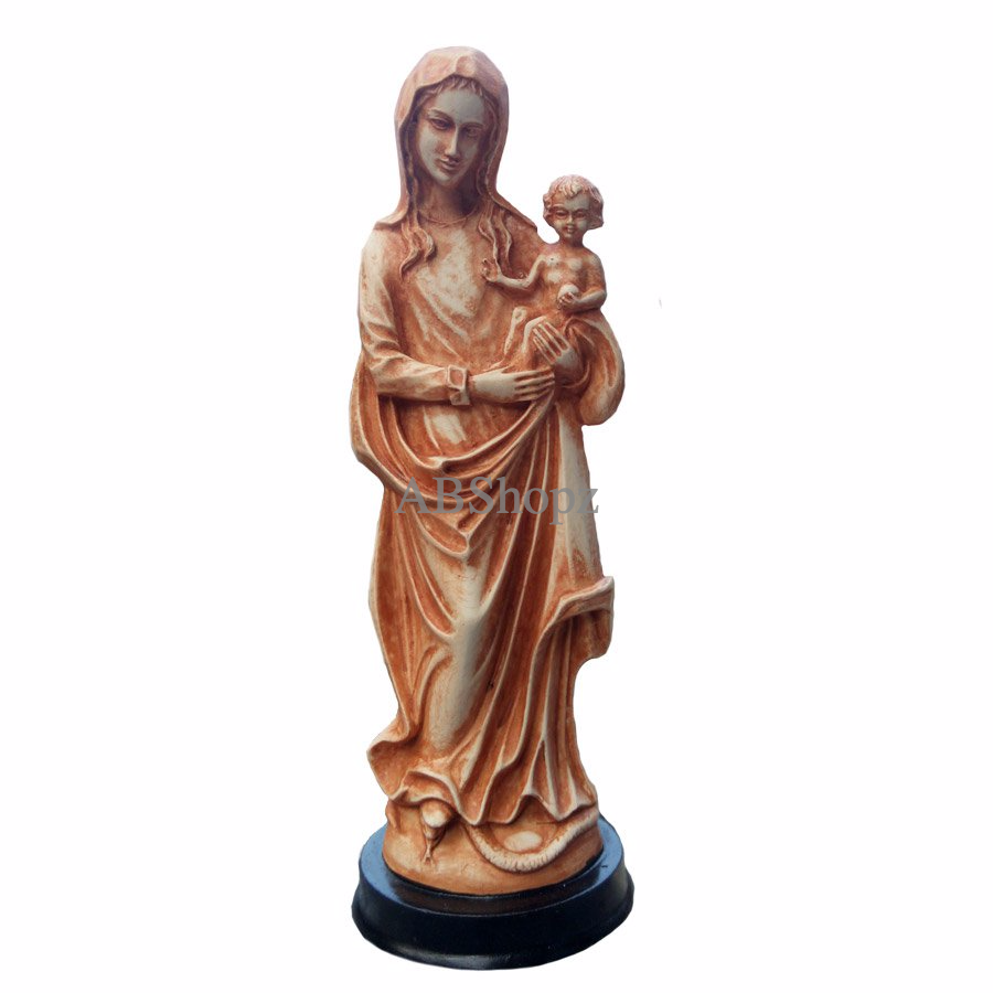 Jual PROMO PATUNG BUNDA MARIA DAN BAYI YESUS TINGGI 17 CM MOTIF KAYU (VVR -