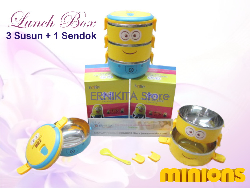 jual lunchbox rantang bekal minion bundar stainless 3 susun 1 sendok ernikita store jual lunchbox rantang bekal minion bundar stainless 3 susun 1 sendok ernikita store