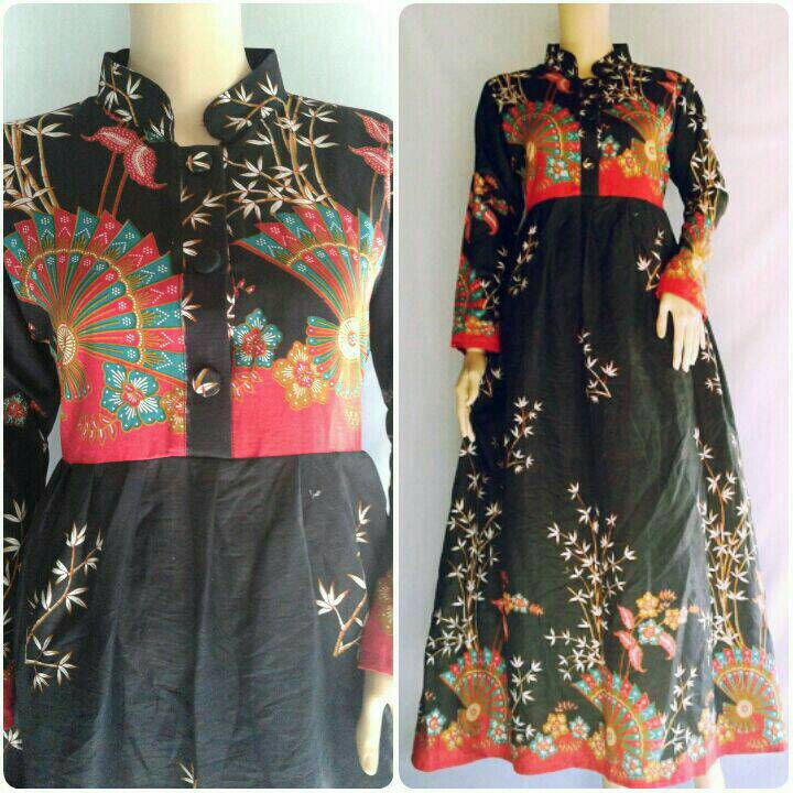 jual gamis batik kipas hitam anggun batik pekalongan di jual gamis batik kipas hitam anggun batik pekalongan di