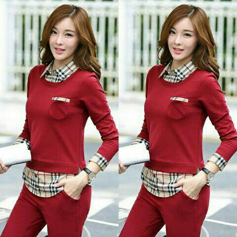jual hem burberry baju atasan wanita merah modis murah kemeja de nei collection di jual hem burberry baju atasan wanita merah modis murah kemeja de nei collection di