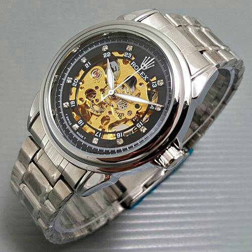 jual jam tangan pria cowok rolex skeleton rantai silver black sky jual jam tangan pria cowok rolex skeleton rantai silver black sky