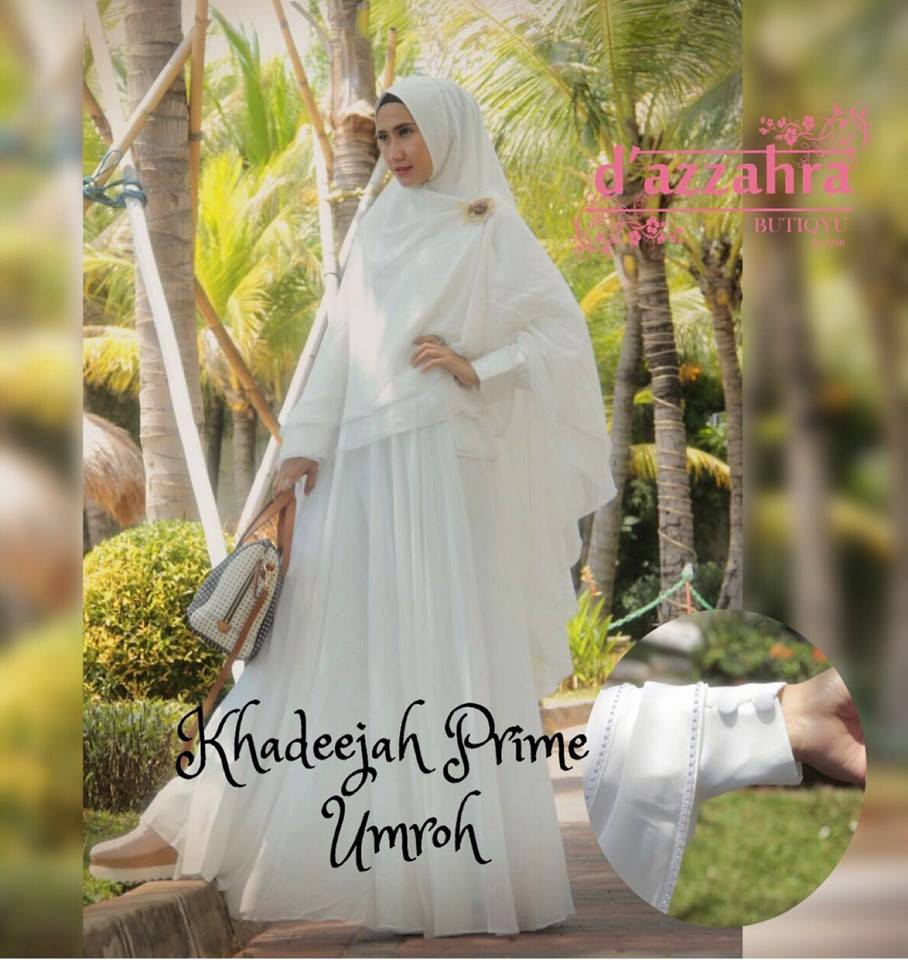 Jual Gamis Umroh Dan Haji Set Bergo Syari Khadeejah Premium White