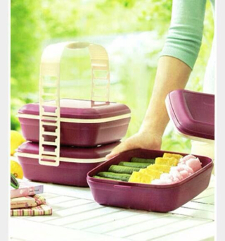 jual picnic set trio tupperware rantang 3 susun ungu jual picnic set trio tupperware rantang 3 susun ungu