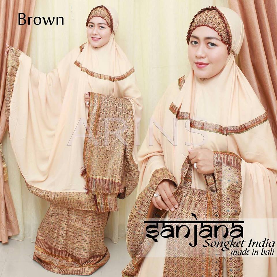 jual sanjana mukena songket india brown include sajadah zahiyah jual sanjana mukena songket india brown include sajadah zahiyah