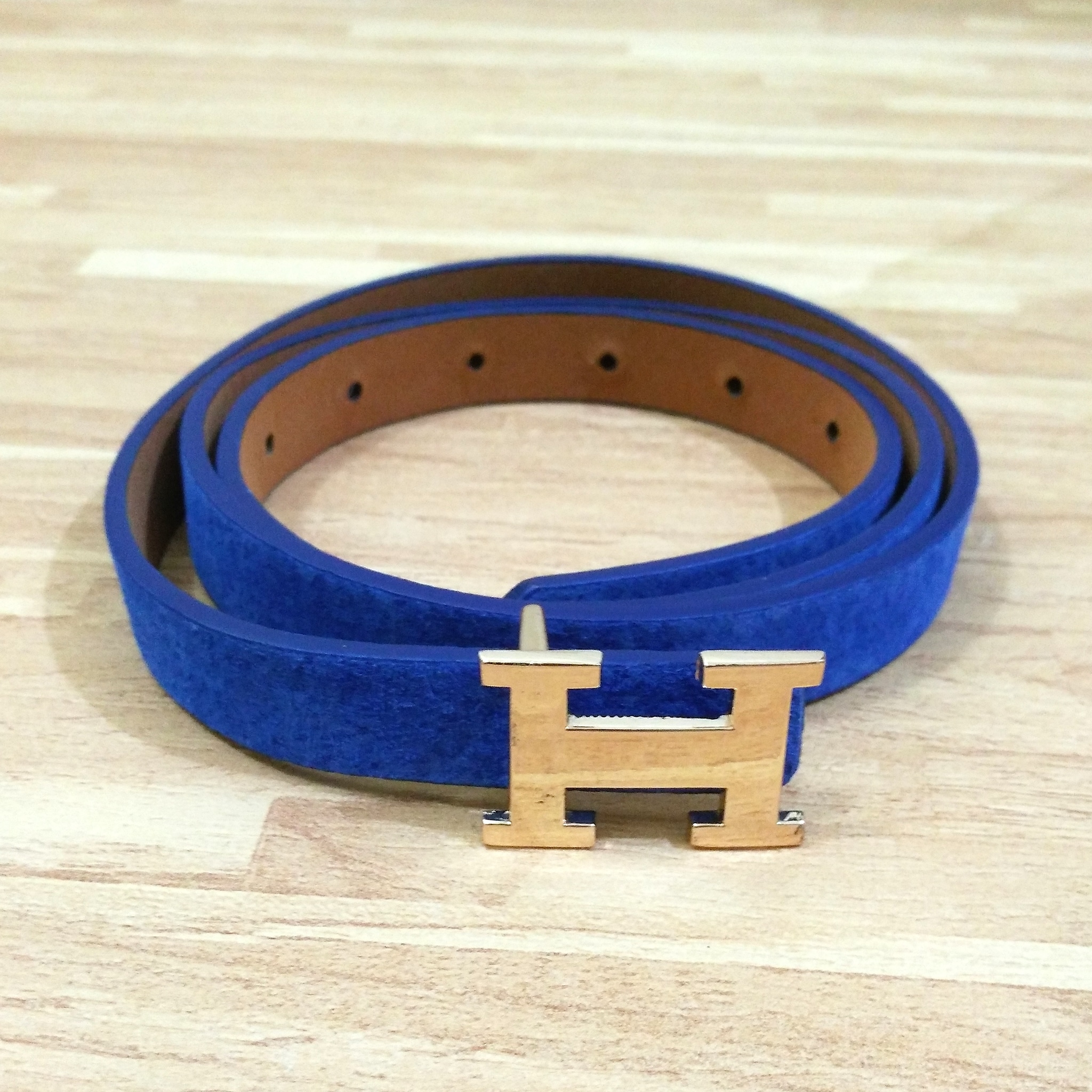 Ban / Ikat Pinggang / Sabuk / Belt Fashion Wanita Biru Hermes Gold