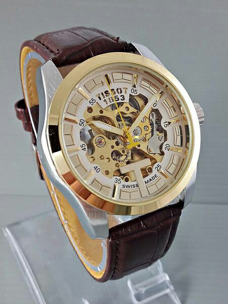 Jam Tangan Pria Tissot Skeleton Machine Leather Brown Kombinasi White