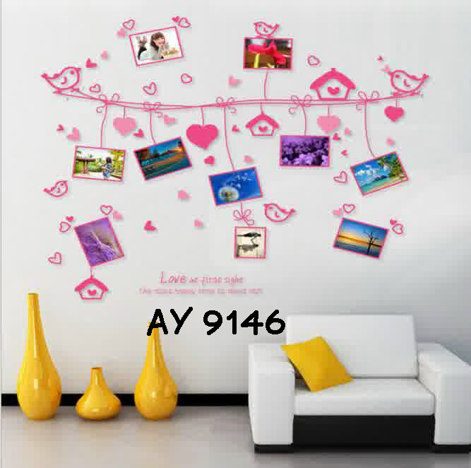 jual wallsticker uk.60x90 wall sticker frame pink - tokomainan