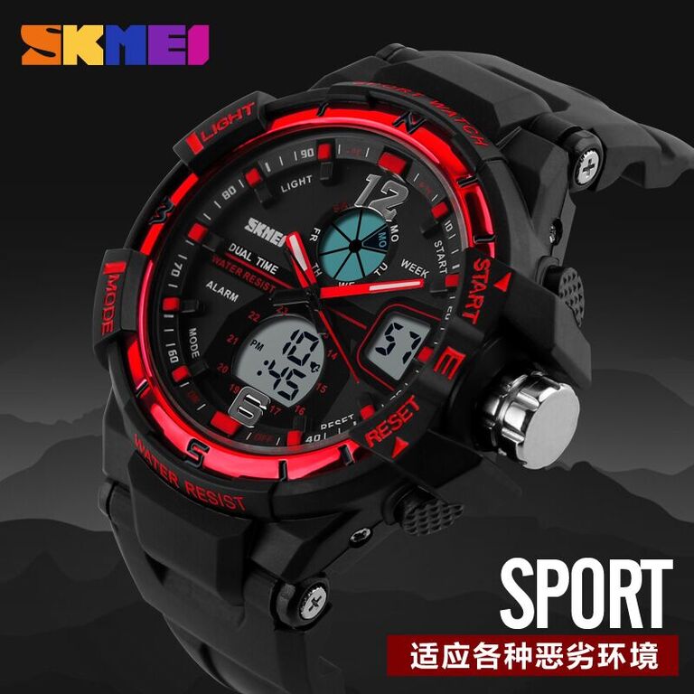 Skmei Men Sport Led Dual Time Watch Anti Air Water Resistant Wr 50m Ad1211 Jam Tangan Pria Tali Strap Karet Day Date Digital Alarm Wristwatch Wrist Watch ...