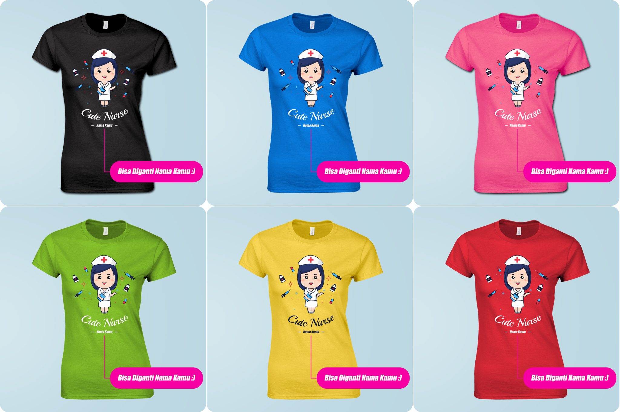 jual kaos perawat lengan pendek kartun lucu custom nama bidan hebat jual kaos perawat lengan pendek kartun lucu custom nama bidan hebat