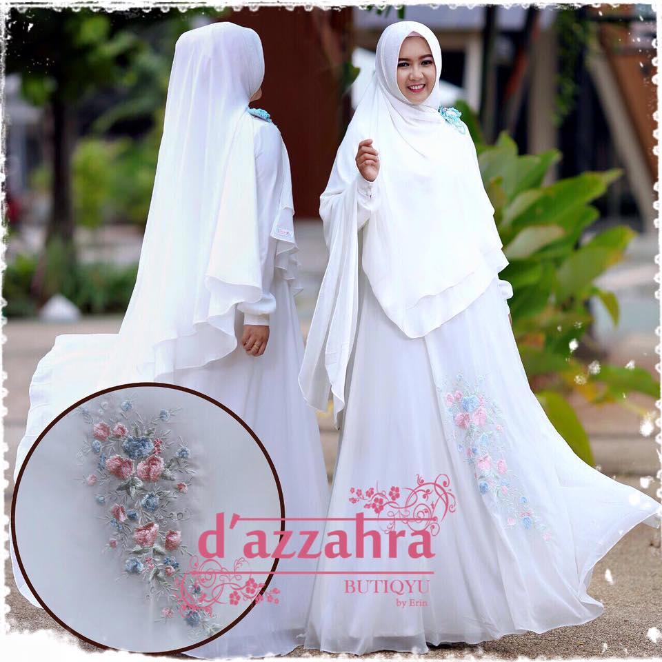 Jual Baju Gamis Set Bergo Syari ZAINAB WHITE BORDIR HAJI UMROH