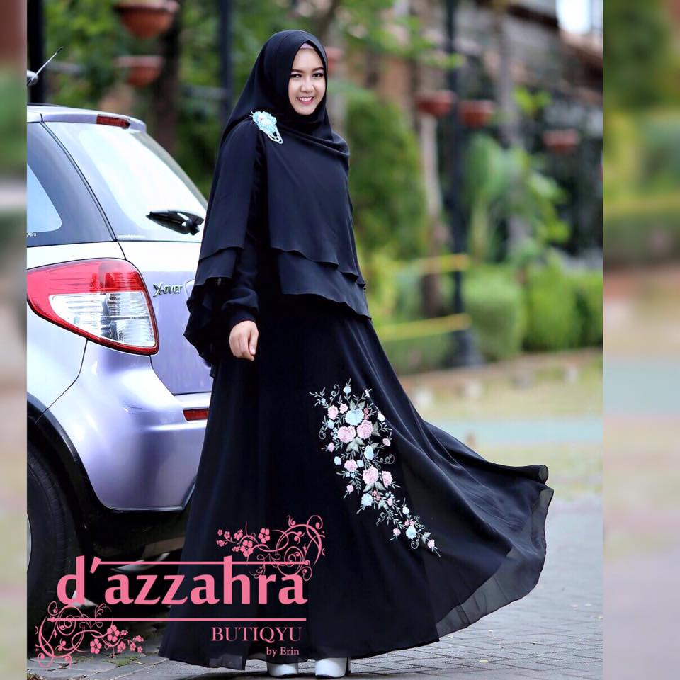 Jual Baju Gamis Set Bergo Syari ZAINAB BLACK BORDIR HAJI UMROH