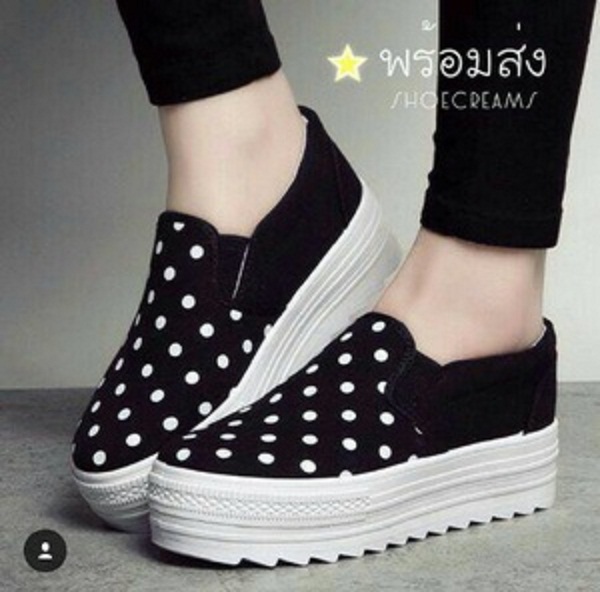 jual sepatu kets poxing slip on flat form polkadot hitam jual sepatu kets poxing slip on flat form polkadot hitam