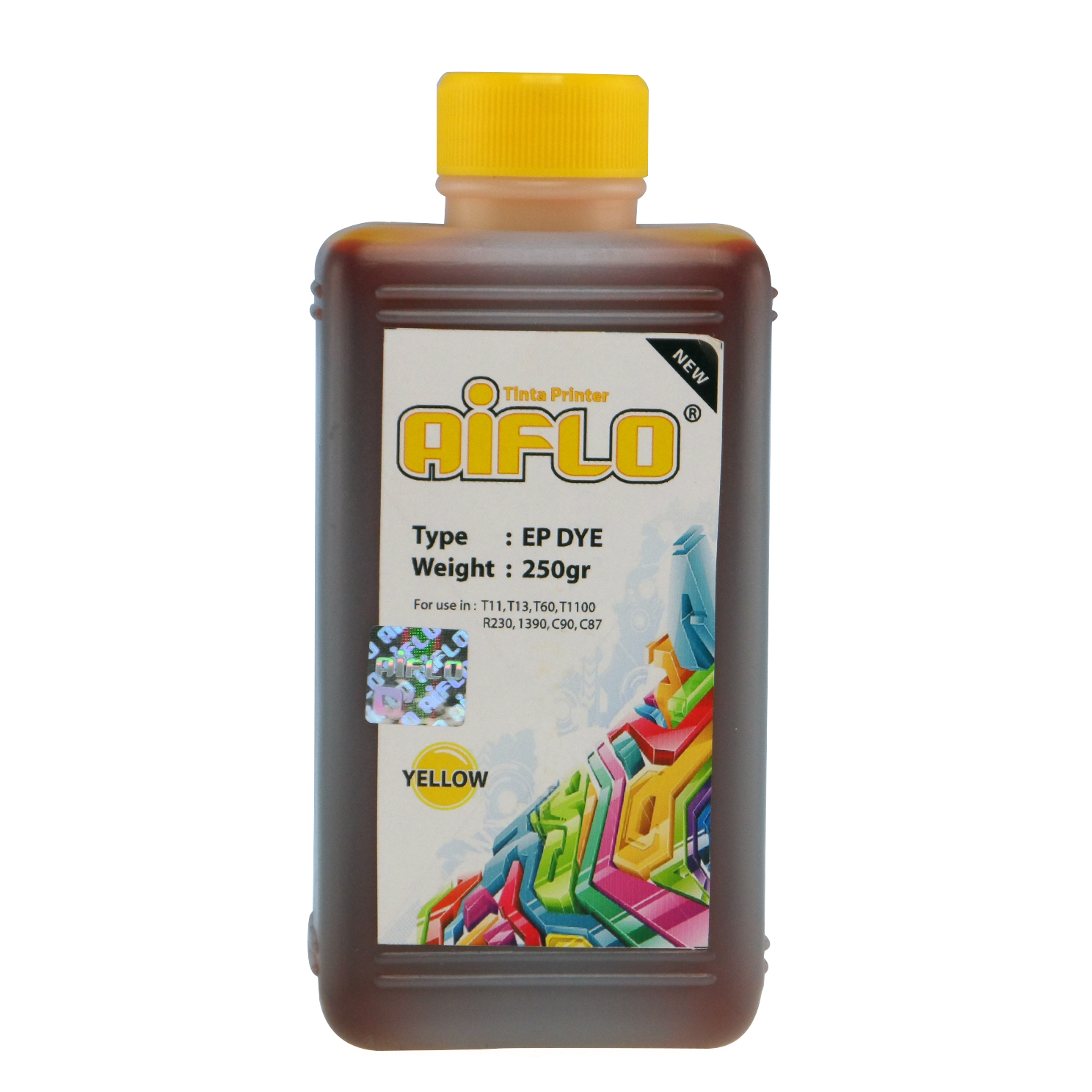Tinta Printer Aiflo Yellow 250ml Untuk Epson 1390 T60 T1100 T13 R230