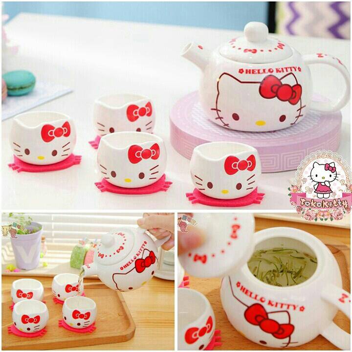 Teko Set Sake Keramik Hello harga tea set sake set gelas teko hello merah Teko Set Sake Keramik Hello harga tea set sake set gelas teko hello merah