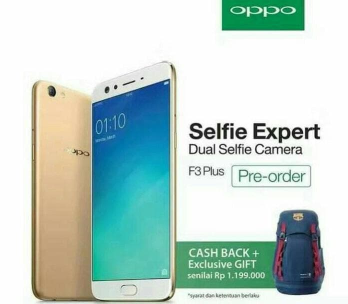 DISKON HANDPHONE ANDROID SMARTPHONE OPPO F3 PLUS FREE TAS BARCELONA