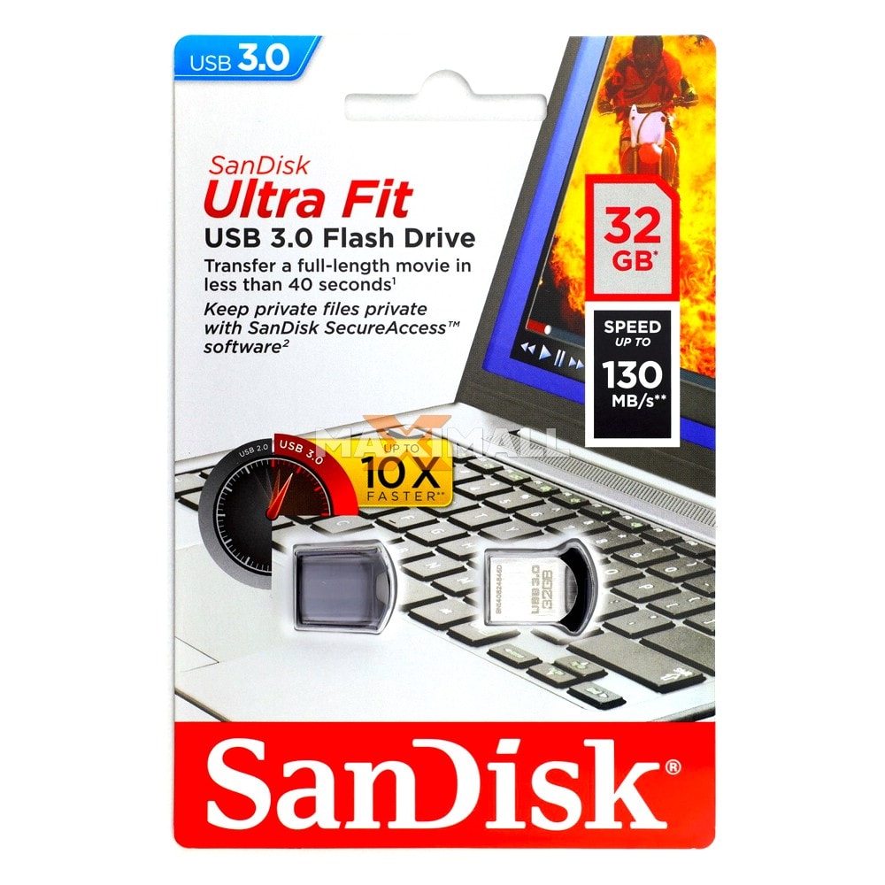 Flash Disk SanDisk Ultra Fit - 32GB (USB 3.0 Mini Flash Drive)