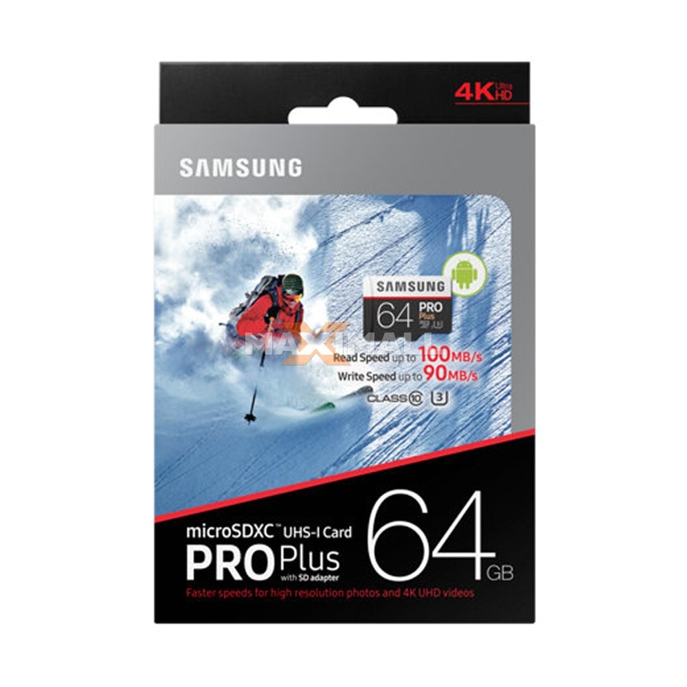 Memory Card Samsung MicroSD 64GB PRO Plus Class 10 U3 + SD Adapter