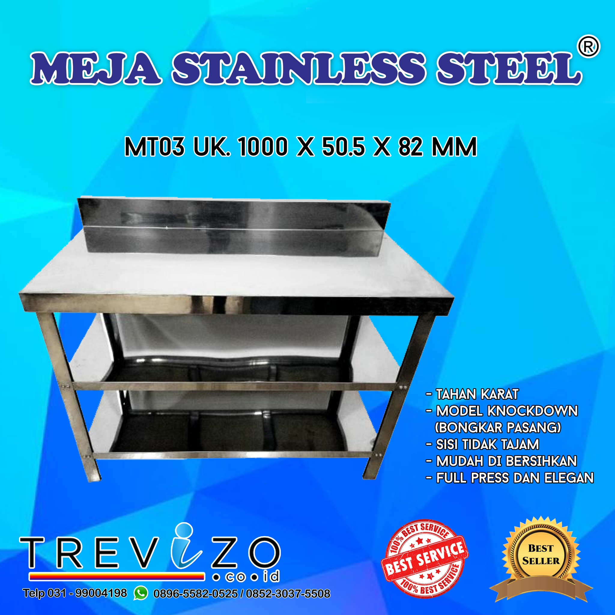 Jual Meja Serba Guna Meja Dapur Kompor Stainless Steel MT 3 Rak