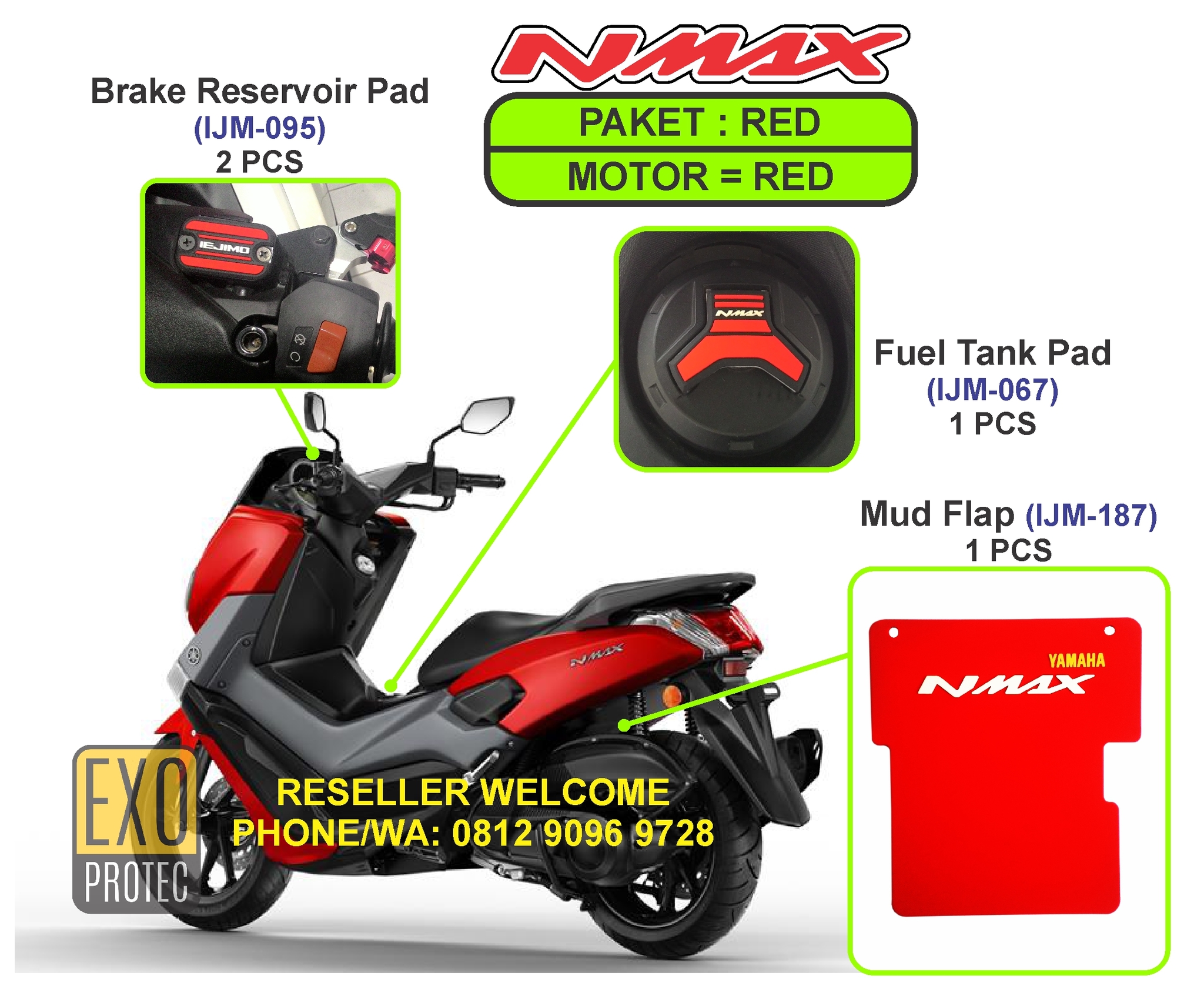 Jual PAKET MUD FLAP NMAX BRAKE RESERVOIR PAD TANKPAD