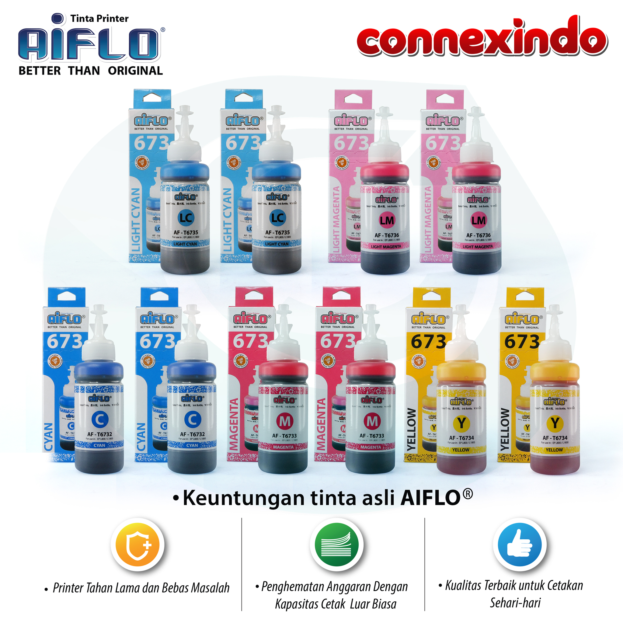 Aiflo 673 Paket Spesial Color Untuk Printer Epson L800 L805 - 10 Tinta