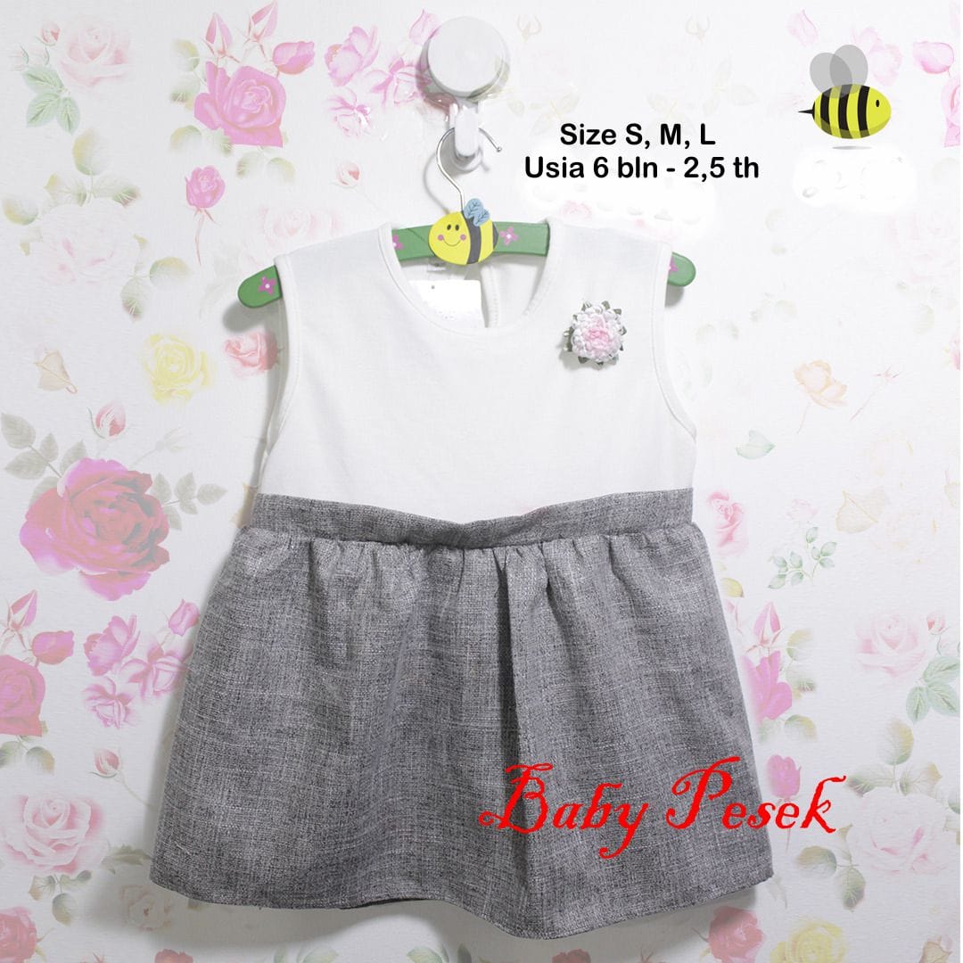 Dress Baju Pesta Anak Bayi Perempuan Putih Abu