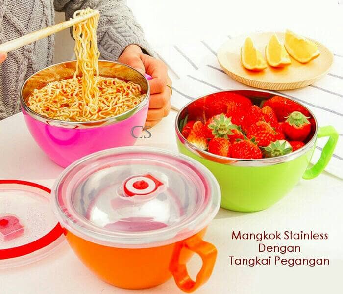 Mangkok Stainless + Tangkai Peralatan Makan Dapur Korean Airtigh Bowl