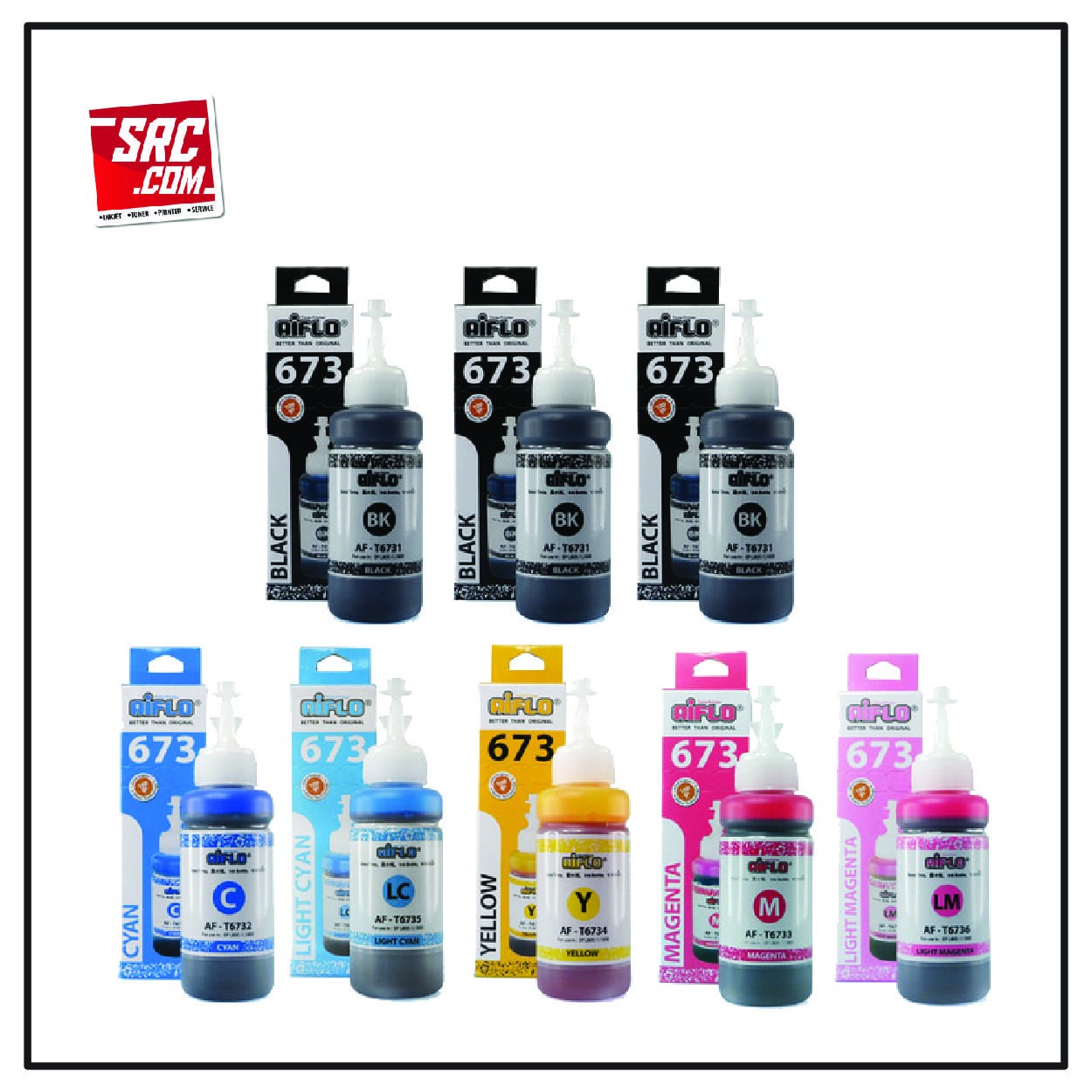 AIflo 673 Paket Kombinasi 8 Botol Untuk Printer Epson L805 L1800