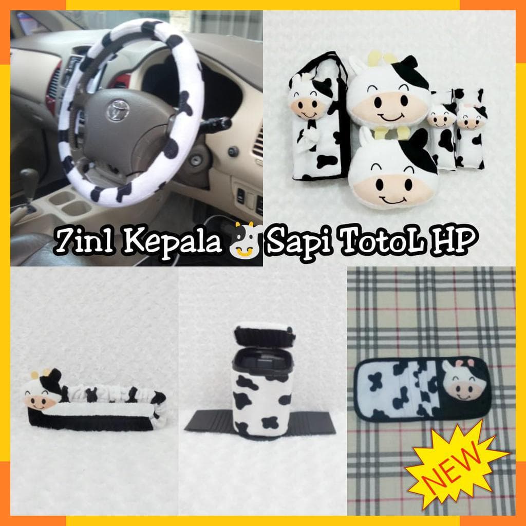 Jual Bantal Mobil Set 7 Kepala Sapi Totol Hitam Putih Dini15shop