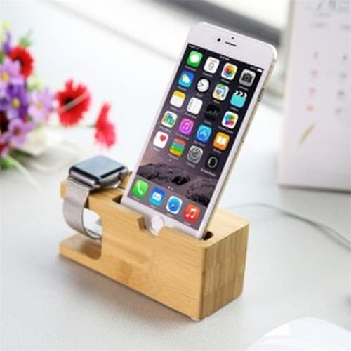 Bamboo Smartphone Stand Holder & Apple Watch Dock