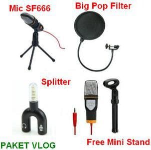 Paket SF666 Mic Microphone Condenser Pop Filter Splitter Smule Vlog 