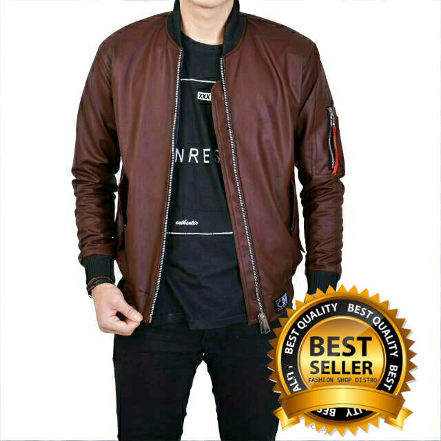 JAKET KULIT COKLAT POLOS ORIGINAL SIZE M - L - XL ( WATERPROOF )