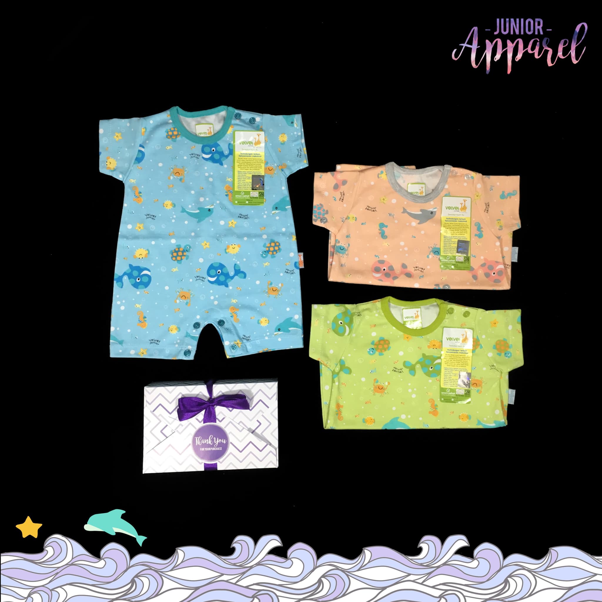 Velvet Junior Nb Kodok Romper Pendek Baju Tidur Piyama Bayi Motif