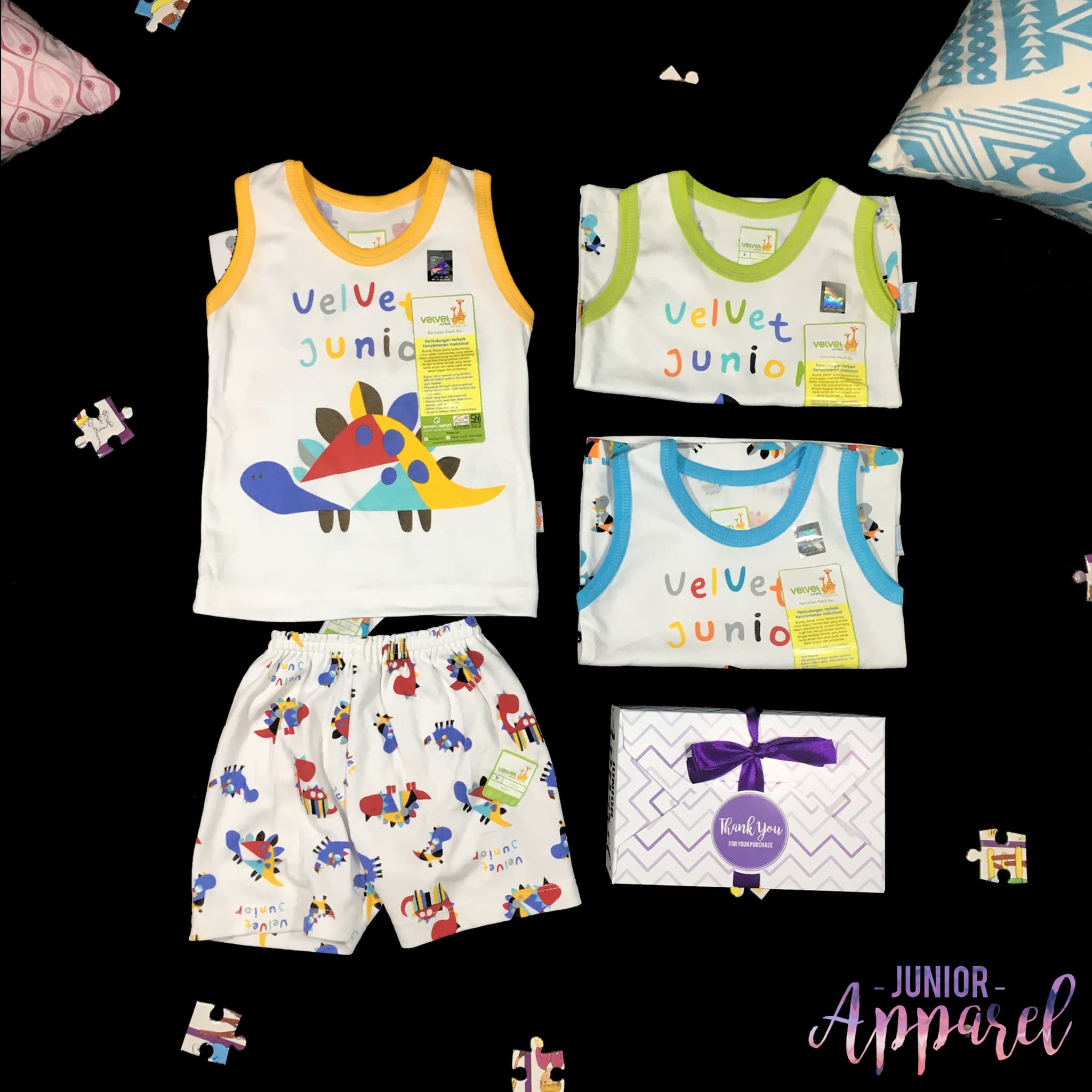 Velvet Junior S M L Setelan Singlet Baju Tidur Piyama Bayi Playful