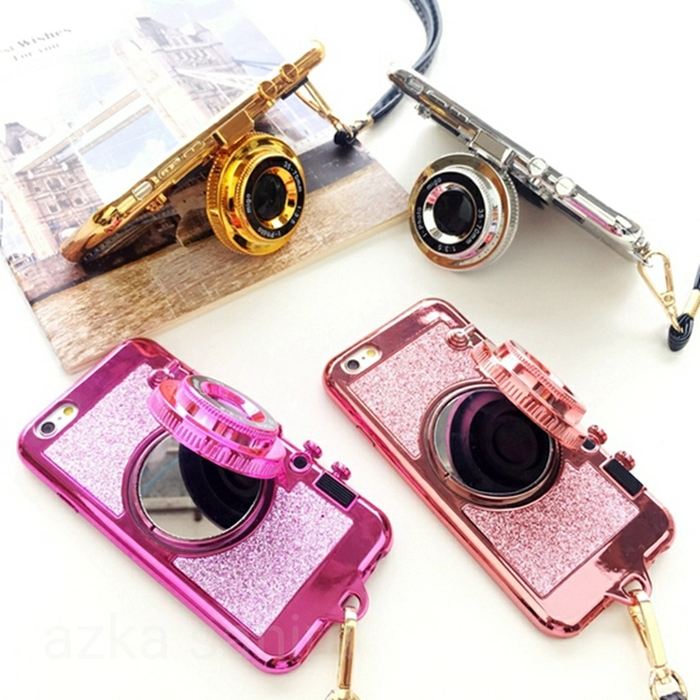 iPhone 6 6s Case Retro Camera Kamera 3D Soft Stand Cover Mirror Casing