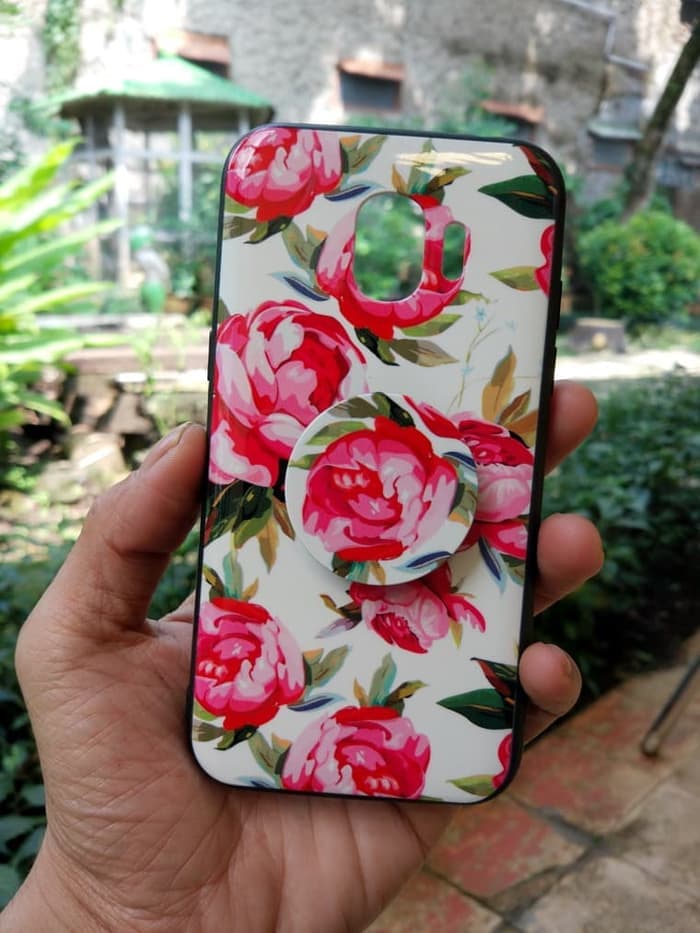 Oppo F5 Case Flower Bunga Popsocket Soft Silicone Back Cover Casing