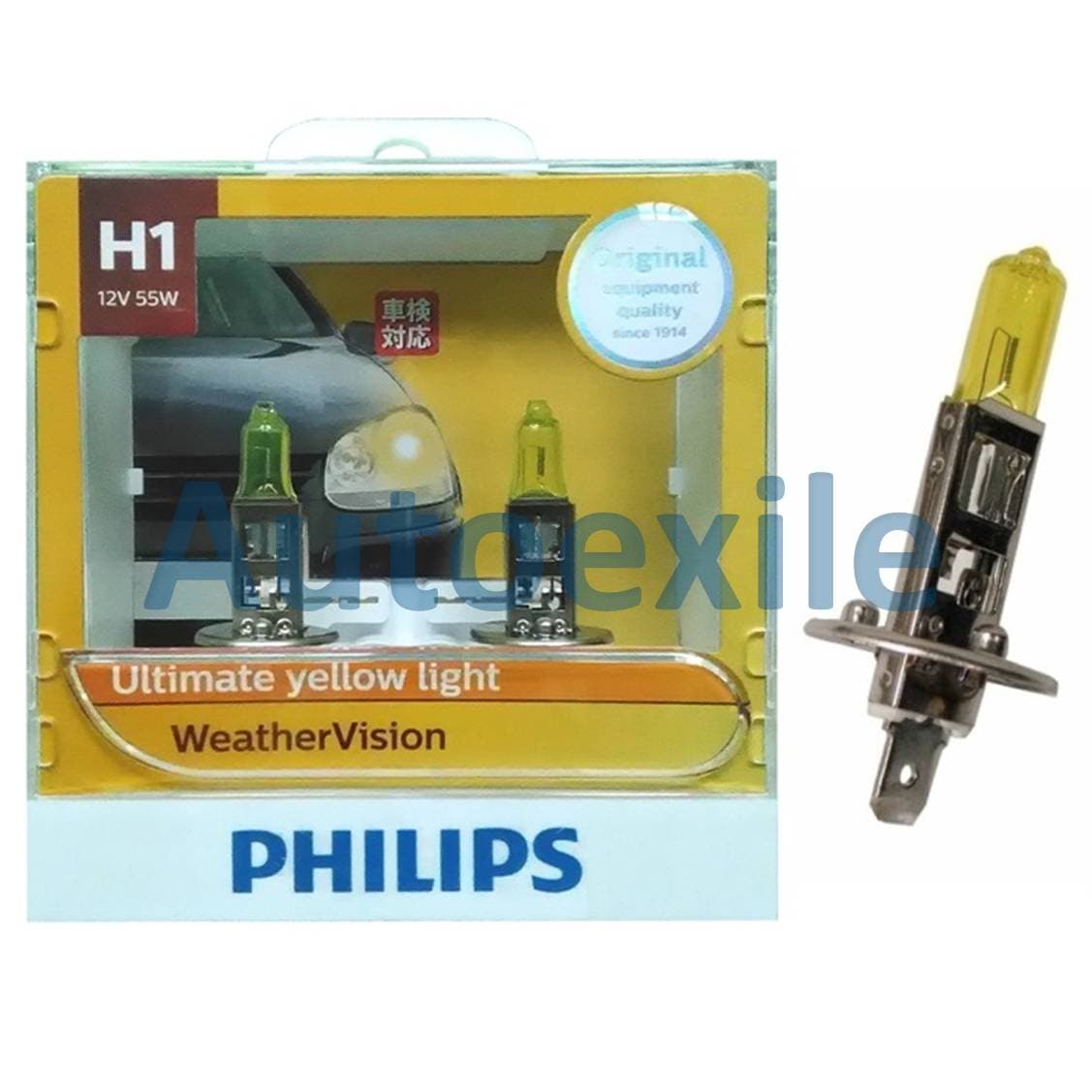 Philips New Weather Vision H1 12V 55W 2900K Lampu Depan Kuning Mobil