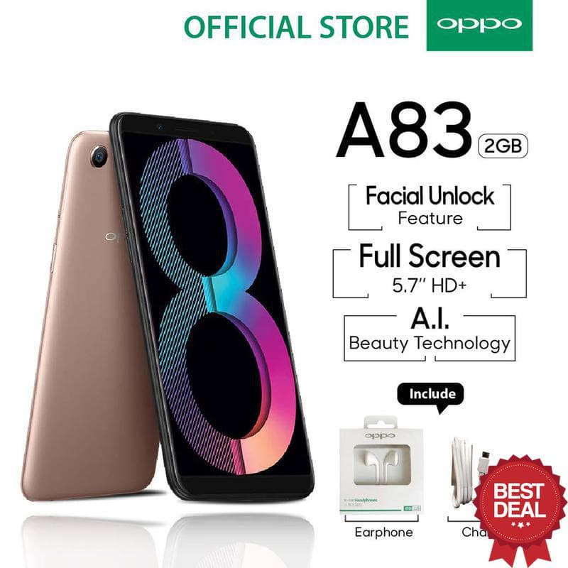 OPPO A83 Smartphone 2GB16GB Gold – (Cicil TANPA Kartu Kredit,