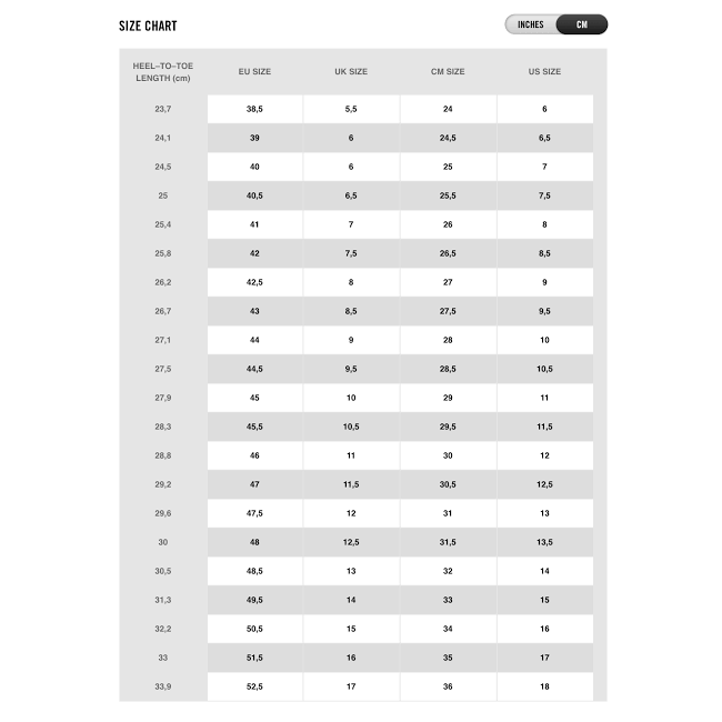 nike eu size chart